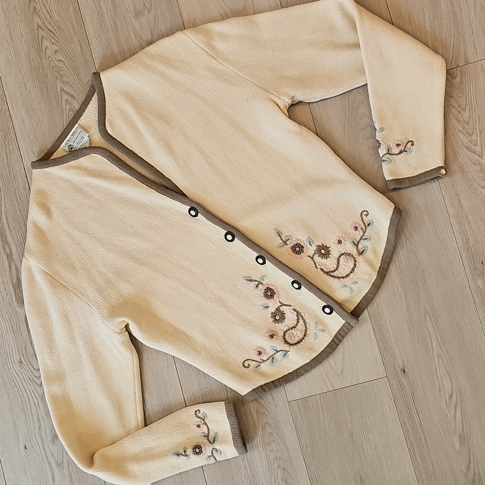 Laura Ashley Cream and Brown Embroidered Cardigan